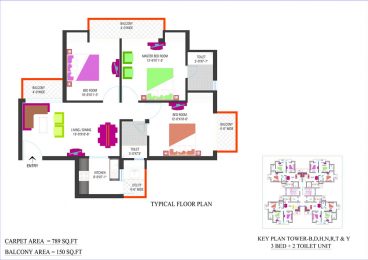 3Bed+2Toilet TYPICAL FLOOR PLAN - 1 (TOWER-B,D,H,N,R,T & Y)