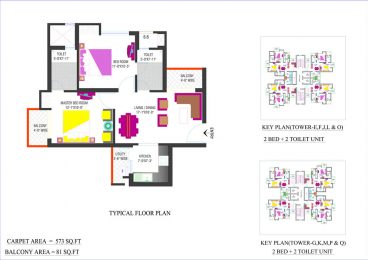 3Bed+3Toilet TYPICAL FLOOR PLAN -1 (TOWER-E,F,J,L & O,G,K,M,P & Q)